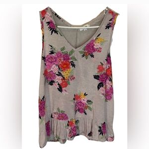 Kensie Floral Sleeveless Blouse - Pink and Orange